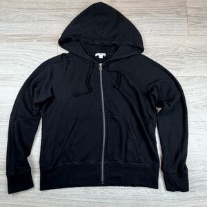 James Perse French Terry Cotton Black Full Zip Hoodie Womens Sz 3/L Quite Luxury
